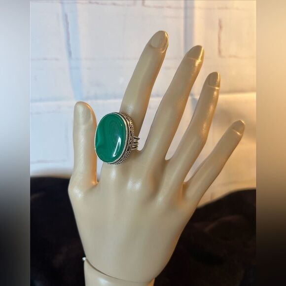 Artisan Crafted Malachite Ring In 925 Sterling Silver Size 8 - Picture 8 of 10